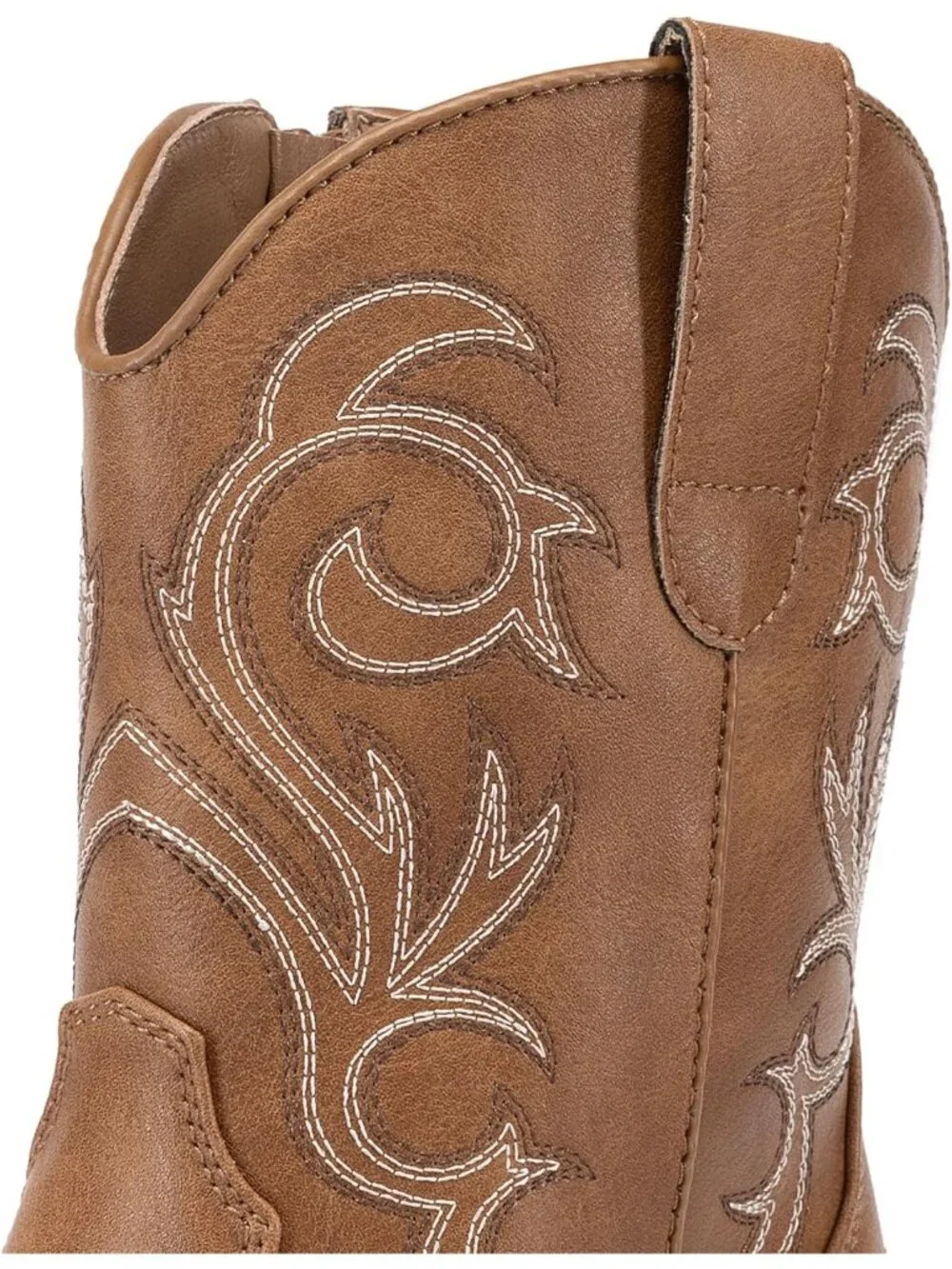Women's Tan Cowboy Western Boots Embroidered Stitched Ankle Chunky Heel - Picture 6 of 6
